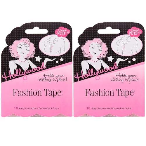 Image of Hollywood Fashion Secrets Fashion Tape - Double Sided Tape, Clear Fabric Tapes, Adhesive Body Tapes, Skin-Safe, Keeps Clothes in Place, 18 Strips, 2 Pack