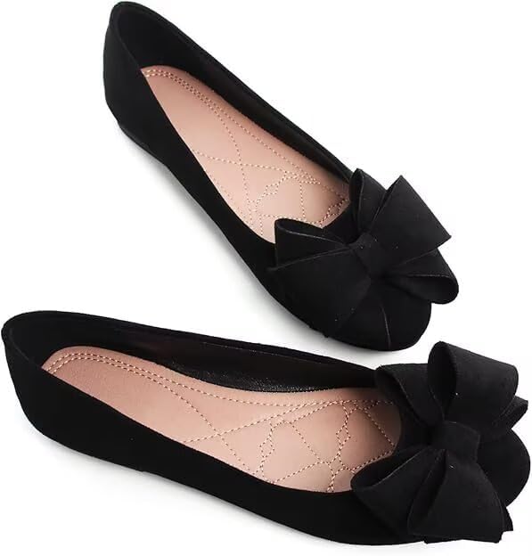 WENJIAZHIZHI Womens Square Toe Ballet Flats Bow-Knot Slip-Ons Dressy Bowtie Casual Comfortable Wear to Work Loafers - Image 2