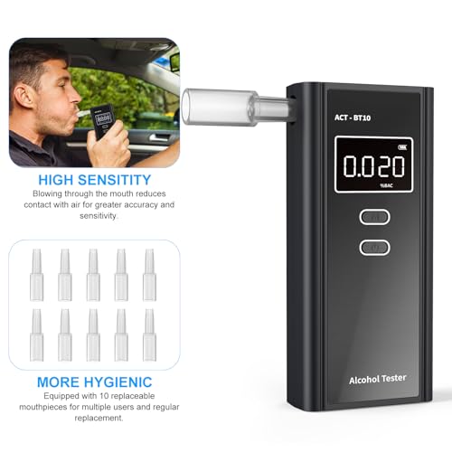 Image of Homealexa Breathalyzer for Alcohol, Portable Alcohol Tester with Digital BAC Display, High Accuracy Sensor, 3-5s Fast Test, Personal Breathalyzer with 10 Mouthpieces for Home Party Use