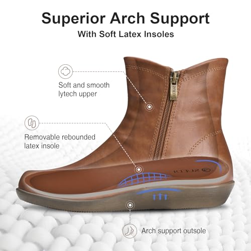 SUEDI Women's Ankle Boots Flat Booties Ruched Casual Short Boots Arch Support Comfortable Walking Boots for Women Brown Size 10 by SUEDI - Used condition - Image 5