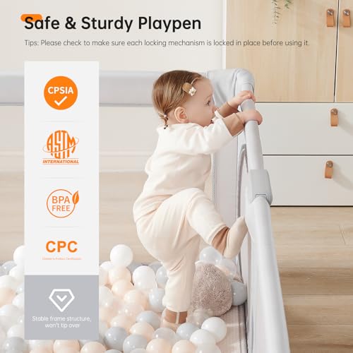 Image of Foldable Baby Playpen,Portable Indoor & Outdoor Playpen for Babies and Toddlers,59 inchx71 inchExtra Large Play Pen with Gate,Collapsible Baby Fence with Travel Bag(Light Grey)