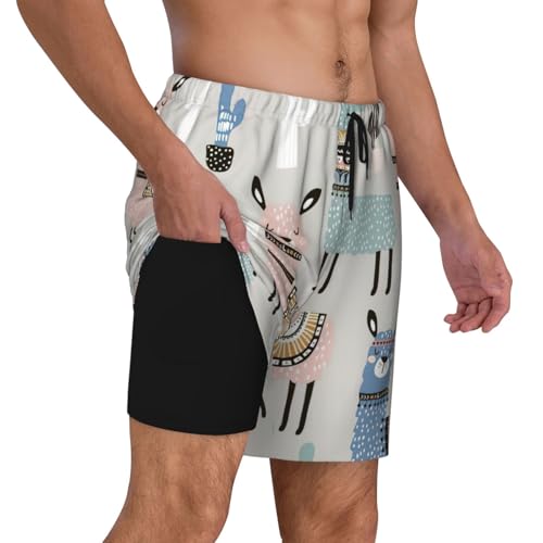 Llama Cactusshort Swim Trunks with Waist Rope and Two Side Pockets Beach Shorts Bathing Suits for Men3