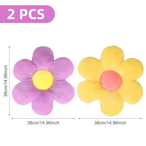 QKURT 2 Pcs Flower Pillows,Flower Floor Pillow Seating Cushion,40cm Flower Shaped Cushion Floor Chair Seat Pad,Cute Flower Cushion,Fluffy Soft Petal Cushion Tatami Seating Pillow for Home Sofa Car - Image 2