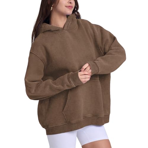 Image of FAIABLE Womens Oversized Acid Wash Hoodie Unisex Heavyweight Cotton Hoodies Fleece Vintage Washed Sweatshirt Women Men