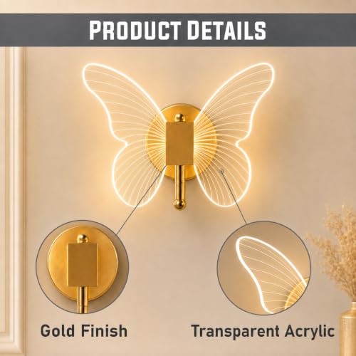 Image of One94Store Luxury Butterfly LED Wall Sconce | Premium Modern Wall Light for Bedroom, Bedside & Living Room | Elegant Decorative Indoor Wall Lamp | 3 Colour Mode | Contemporary Home Decor