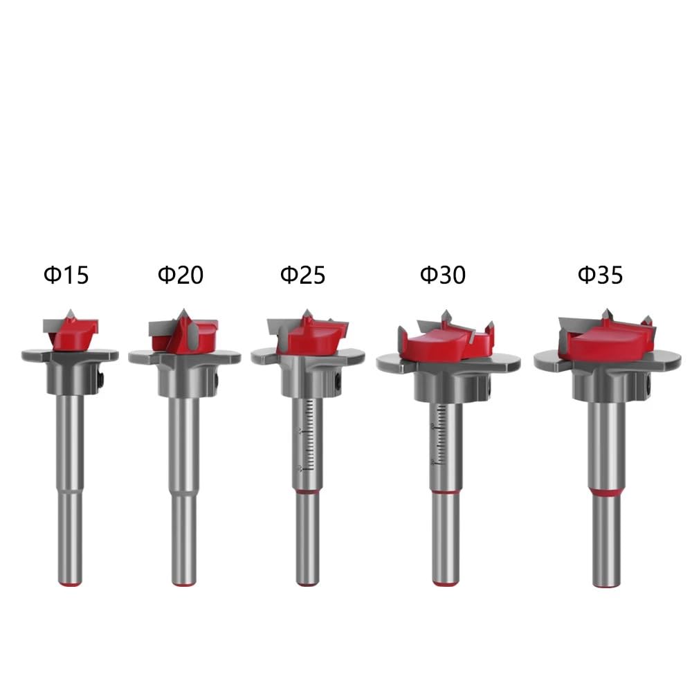 Lagnlnaoy 5PCS Positioning Hole Saw Kit Adjustable 15-35mm Hinge Hole Opener Woodworking Carbide Drill Bits Set