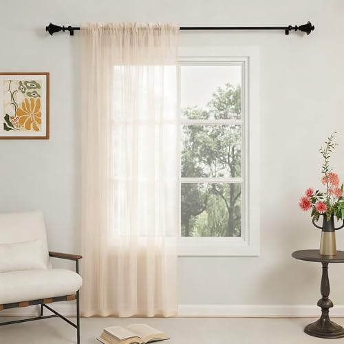 GFCC Cortinas Translucidas Salon 1 Piezas Visillos Beige Dormitorio para Ventanas Habitacion Comedor Cocina,Modernas Cortinas Transparente de Suave 150x215 cm