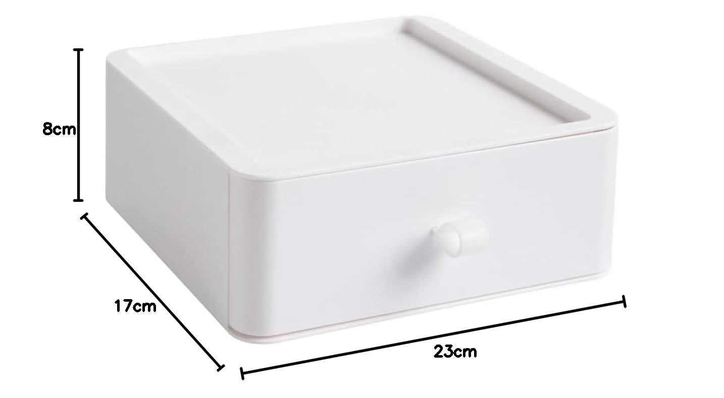 Amazon Brand – Eono białe pudełko do przechowywania, szuflada – wielofunkcyjny plastikowy organizer na biurko do układania w stos dla uczniów artykułów piśmienniczych i materiałów biurowych (4)