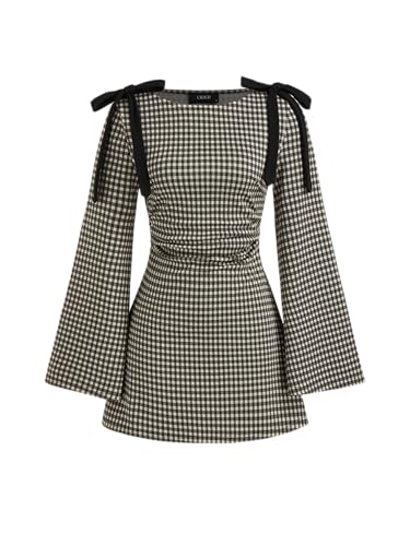 CIDER Mini Dress for Women Long Sleeve Boat Neck Ruched Cotton Blend Bodycon Dress