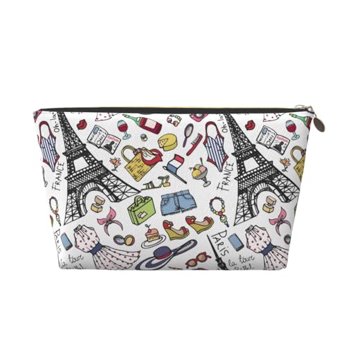Trousse de maquillage fantaisie Tour Eiffel, trousse de toilette de voyage, trousse de maquillage pour femme, trousse de maquillage en cuir, jolie pochette de maquillage, doré, One Size