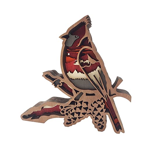 HanOBC Decoración cardenal de madera de múltiples capas de madera estatua de pájaro ornamento iluminado mesa de pájaro decoración de Navidad figuras de pájaros para el hogar estante mesa gabinete Cover