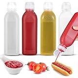 調味料スクイーズボトル ソース用スクイーズボトル オリーブオイルディスペンサー ケチャップボトル スクイーズ 4パック 17オンス (500ml) サラダドレッシングボトル ケチャップ、サラダ、バーベキューに最適 (透過性)