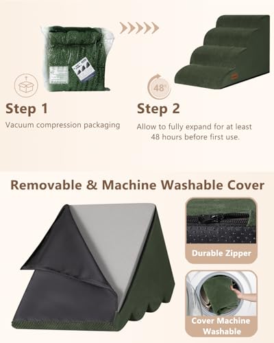 Image of Aodisman Dog Steps for Bed or Couch,4 Step Pet Stairs for Small Dogs & Cat | Curved dog ramp help small dogs, senior cats and puppies get on and off couches and beds, non-slip bottom, 17.4 inch H,Green