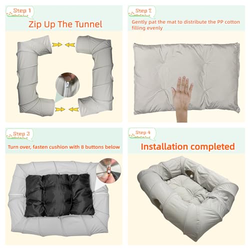 XxingSheep 4 Ways Shuttled XL Cat Tunnel Bed for Indoor Cats Peekaboo Cat Cave Donut with Cool Mat