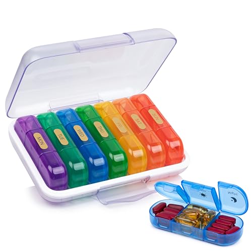 Image of Premium weekly pill organizer 3 times a day, Medicine organizer box| Medicine box, portable travel pill box weekly with large compartments moisture-proof pill case for vitamin, Medicine, pills, supplements