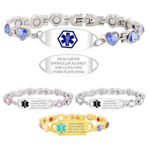 MOTICIUS Personalized Medical Alert Bracelets for Women Custom Medical Bracelets Personalized Medic ID Bracelet Custom Engraved Emergency Bracelet ID Wristband for Women Men