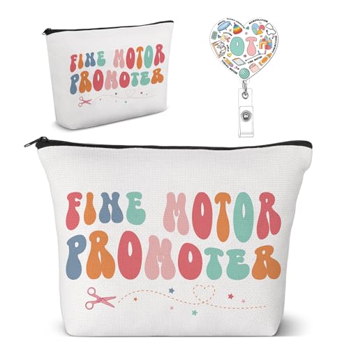 Reginary 2 Pcs Valentine's Day Occupational Therapy Gift Ot Badge Reel Occupational Therapist Makeup Bag Mental Healthy Fine Motor Promoter Makeup Bag Colorful Ota Badge ID Holder for Women Therapist