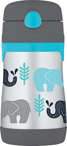 Image of Thermos Baby 10 oz. Stainless Steel Bottle with pop-up straw, Elephants