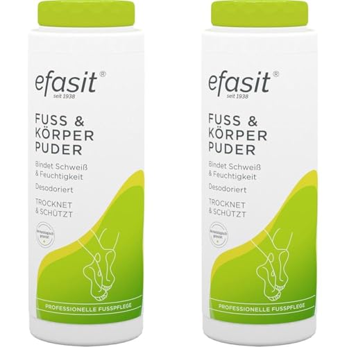 Efasit Poudre pour Pieds et Corps - Contre la Transpiration - Absorbe l'Humidité, Protège la Peau et Procure une Odeur Agréable - Idéal pour les Odeurs et la Transpiration des Pieds