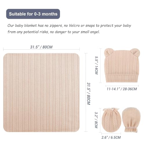 Image of BQUBO 3 Sets Baby Swaddle Blankets Swaddling Wrap with Hats Mittens Newborn Soft Silky Nursery Receiving Blanket Cute Bear Ears Hat Elastic Gloves Set for Unisex Baby 0-3 Months