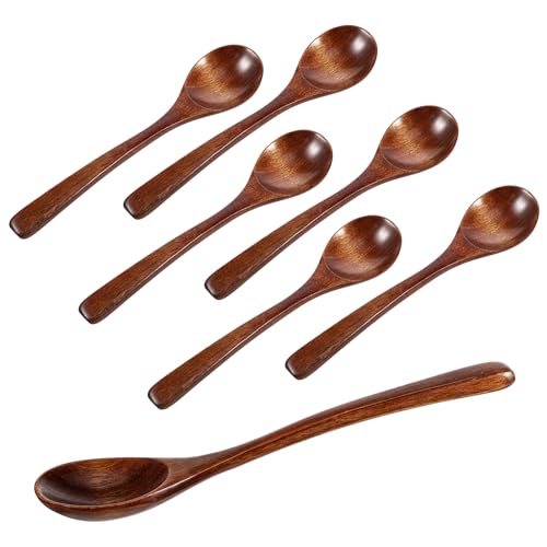 7 PCS 7 Inch Honey Spoons, Wooden Spoons for Eating,Table Spoon for Stirring, Small Serving Spoon for Soup, Hardwood Wooden Honey Teaspoon for Cooking