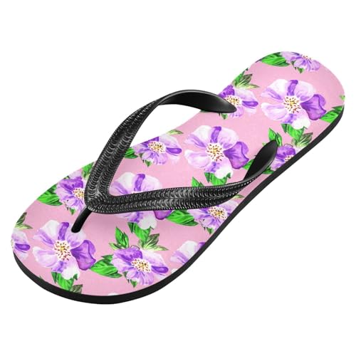 Purple Flower Leaves Flip Flops for Beach Thong Sandals Anti-slip Lightweight Beach Shoes for Summer Travel Swim2