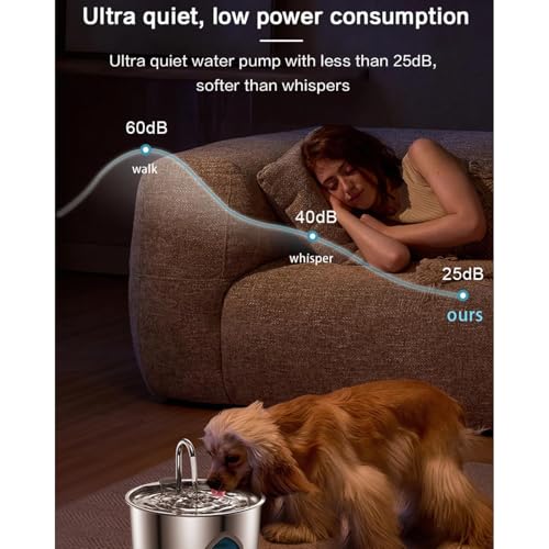 Fuente para agua para perros y gatos de 3.2L acero inoxidable miniatura 6