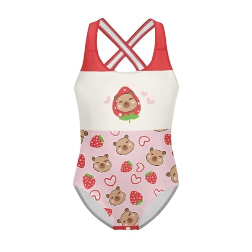 Image of Kid One Piece Swimsuit with Cross Back Girls Summer Sleeveles Swimwear for 5-14 Years