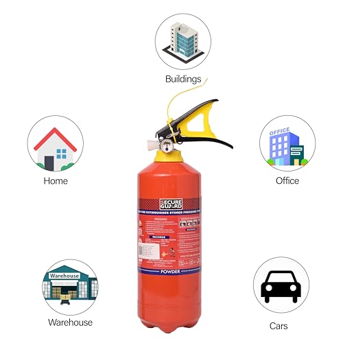 Image of Secure Guard ABC Powder Type 2 Kg Fire Extinguisher Red Fire Extinguisher ISI Mark with Wall Mount Hook and How to use Instruction Manual for Home, Kitchen, Office, School and Industrial Use