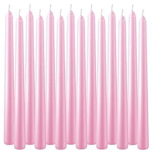 Set of 14 Pink Unscented Dripless Taper Candles- Clean Burning Smokeless Dinner Candles for Wedding & Home Decor Party Restaurant Spa Church- 10 Inch Individually Wrapped