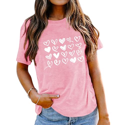 Image of Valentines Shirts for Women Valentine Love Heart Printed Graphic Tshirt Cute Girls Casual Top