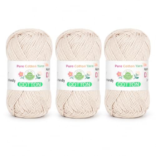 Image of Katech 1OO% Cotton Yarn for Crocheting-2 Sport Weight Baby Yarns (Cream)