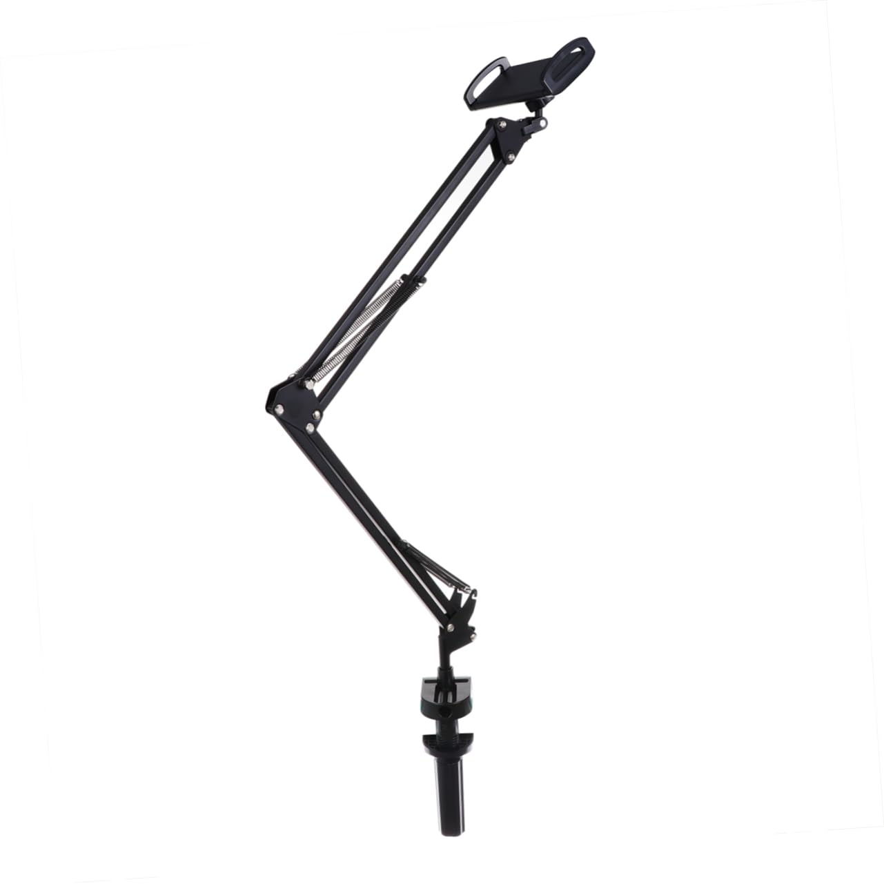 HEMOTON Supporto per Tablet e Telefono da Scrivania, Braccio Articolato Regolabile, 360° Girevole, Clip in Ferro e Plastica, Nero