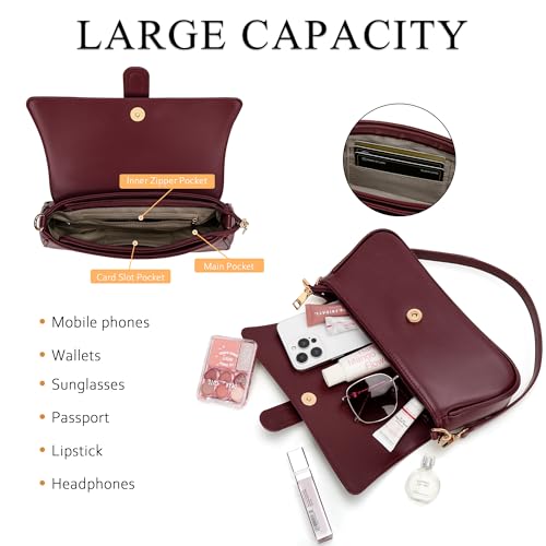 Image of KKXIU Shoulder Bag for Women Small Hobo Handbag Mini Retro Clutch Purses | Trendy Classic Underarm Crossbody Bag with Zipper Closure, Vegan Leather, Removable Strap