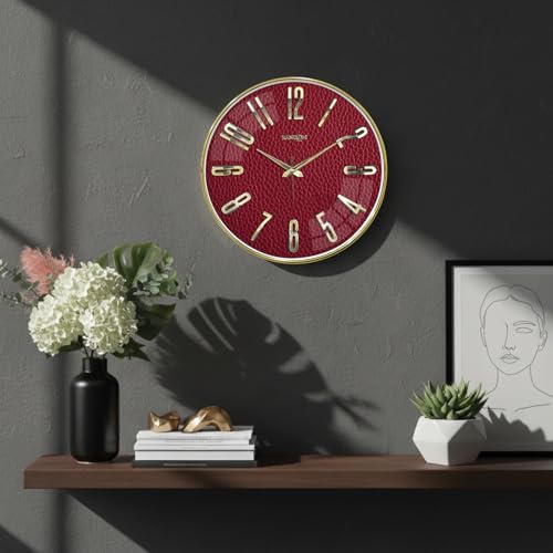 Image of RANDOM Silent Wall Clock, Non-Ticking Quartz Movement, Foiling Ring and 3D Numbers (Red)