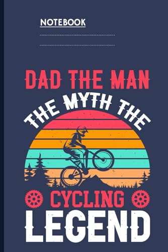 Dad The Man The Myth The Cycling Legend – Mountain Biking Silhouette With Retro Sunset: Notebook