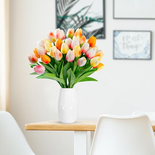 Image of Sggvecsy 30 Pcs Fake Tulips Artificial Flowers Real Touch PU Faux Flowers Tulip Stems for Wedding Floral Arrangement Spring Bouquet Home Party Office Decorations for Mother's Day (Multi Colors)