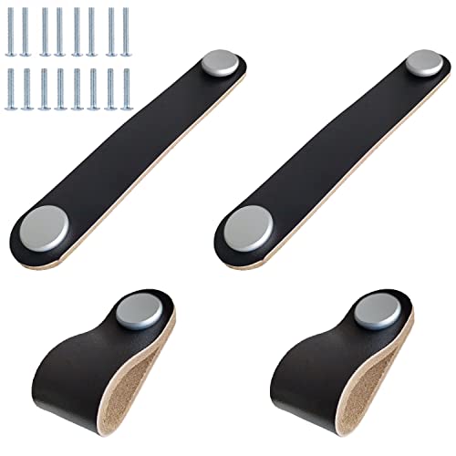 BOOLSFMAM Ledergriffe Möbel Knöpfe Verdicken - 4 Stück - Schrankgriff Möbelknöpfe Schubladen Schrank Griffe Ziehgriff Zubehör für Küchenschränke Schränke Cover