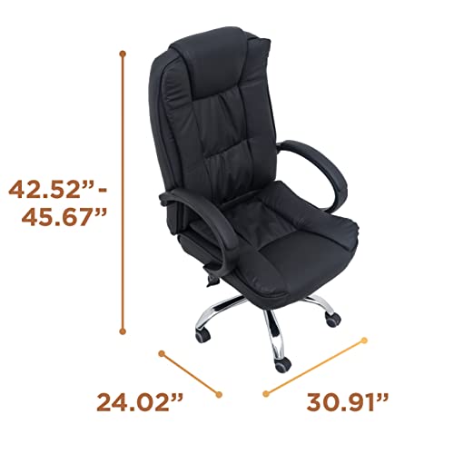 Comfty Fixed Armrests And Waterfall Edge Seat Executive Highback Leather Office Chair, 42.52"-45.67", Black #TOP6
