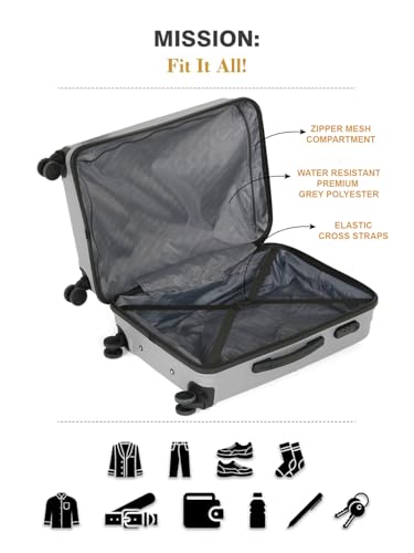 Image of Teakwood Set of 2 8 Wheels Trolley Bag, Hard Cabin with Zipper Closure, Adjustable Push Button & Cross Side Strap, Number Lock System 360 Degree (Set of 2, Silver)