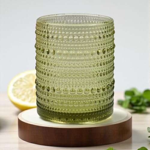 Image of Kookee Jupiter Vintage Hobnail Bubble Glass Old Fashioned Whiskey Glasses Set of 6 | Crystal Cocktail Tumblers for Bourbon, Scotch & Bar | 300ml (11761)