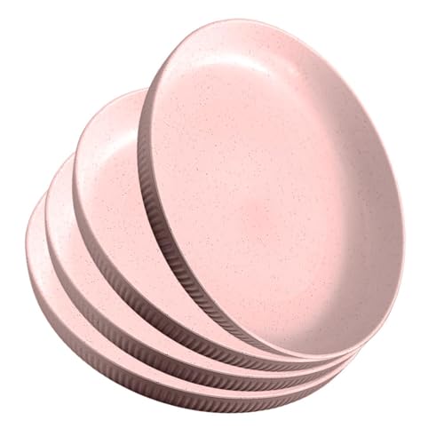 Image of Wheat Straw Dinner Plate Set, Eco-Friendly Dinner Set Round Serving Plate, Dishwasher & Microwave Safe - Perfect for Dinner Dishes Deep Plates Easy to Clean (Pink - 4pcs, Medium)