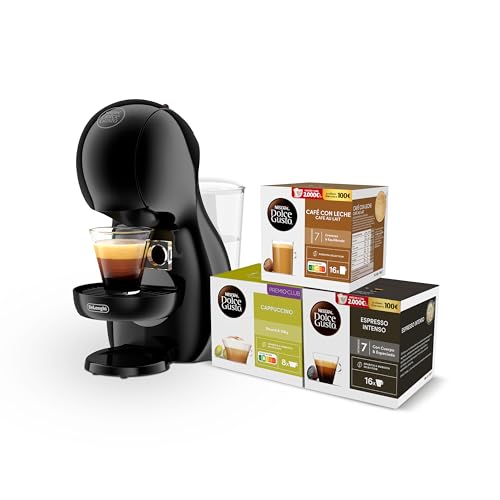 De'Longhi Nescafé Dolce Gusto Piccolo XS - Cafetera de Cápsulas, 15 Bares de Presión, Diseño Compacto, Bebidas Calientes y Frías, Apagado Automático, con 3 Packs de Cápsulas, Grafito Negro (EDG210.A)
