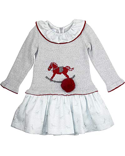 Foque - Vestido para niña con Cuerpo de Punto con Dibujo. Manga Larga. Forro Interior. Cierre con Cremallera en la Espalda. Hecho en España (Gris Claro, 3 años)