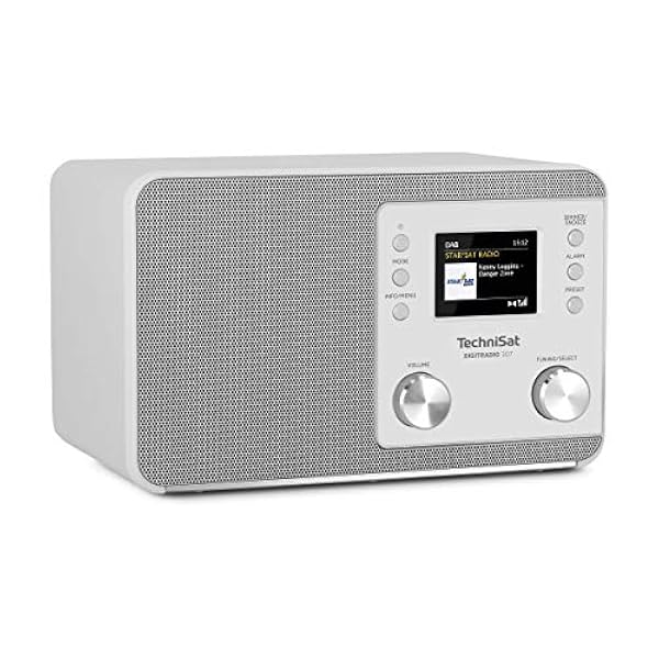 TechniSat DIGITRADIO 307 - Radio DAB (DAB , FM, Aux-in, jack per cuffie, memoria preferiti, sveglia, sleep timer, orologio e data, 5W RMS mono speaker) bianco