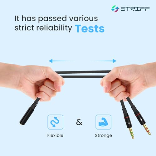Image of STRIFF TwinAudio 3.5mm Headphone Splitter for Computer 2 Male to 1 Female | Gold-Plated TRRS Audio Adapter | Supports Mic + Audio | Universal AUX Splitter for Mobile, Laptop, Tablet & PC - Black