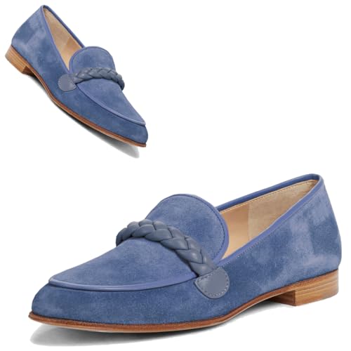 Image of MOOMMO Women Comfortable Suede Loafer Flats Round Closed Toe Slip On Penny Loafers Knitted Strap Oxford Loafer Shoes for Office Ladies Work Daily Casual Club Driver Flats Spring Elegant 4-11 M US