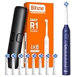 Bitvae Rotating Electric Toothbrush with 8 Brush Heads for Adults and Kids, Travel Case, 5 Modes Rechargeable Power Toothbrush with 2-Minute Smart Timer, 60-Day Battery Life, Navy Blue