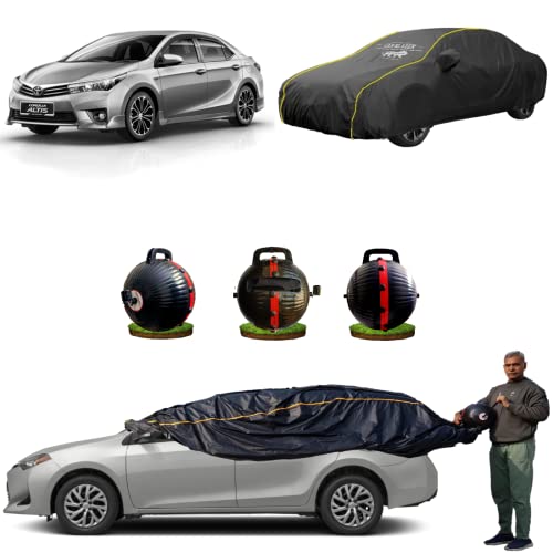Image of CARBLAZER Portable & Semi-Automatic Full Body Car Covers: Heavy Duty Device| Anti-Theft| Dust & Scratch Proof | Water & Wind Resistant|Custom Fit| Dual-Side Cover, Compatible for Toyota Corolla Altis