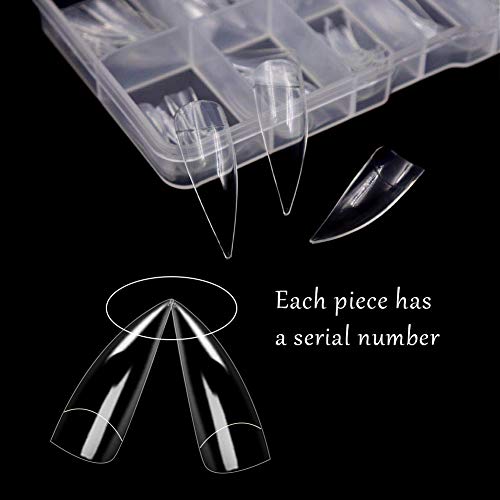 Arofaue 100 Stücke Stiletto Nagelspitzen Halbabdeckung 10 Größen Transparent Natur Farben Nagelkunst für DIY-Nagelkunst… – Bild 5